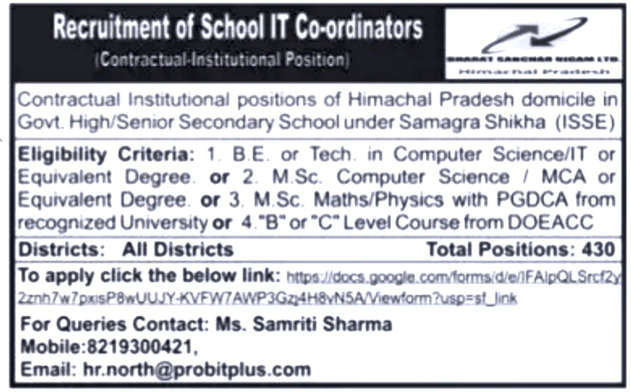 HP GOVT School IT Co-ordinators Recruitment 2023