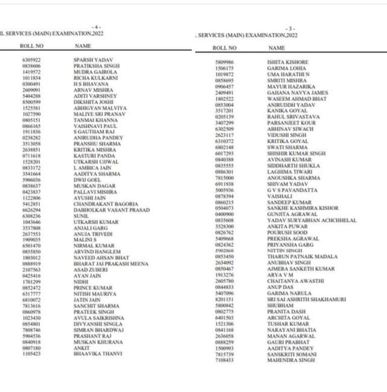 UPSC Result 2022 :  इशिता किशोर ने की सिविल सेवा परीक्षा टॉप, देखें लिस्ट, यूपीएससी ने जारी किया परिणाम