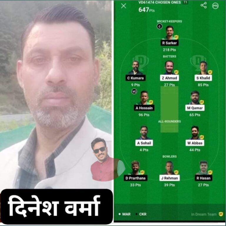 हिमाचल से एक और विजेता : ठियोग मतियाना के रहने वाले दिनेश वर्मा ने Dream 11 में 18 लाख जीते..